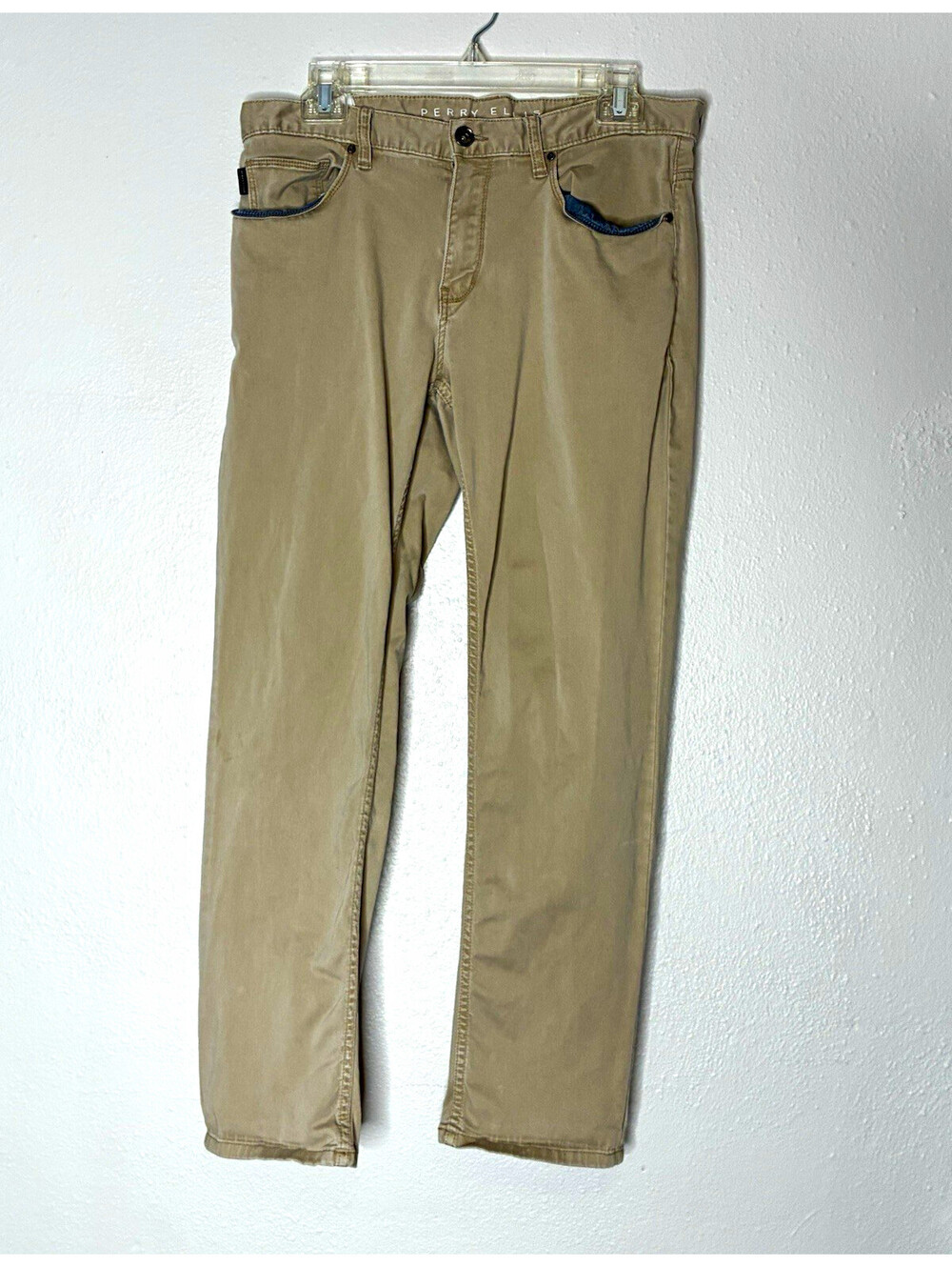 Perry Ellis Men's Beige Slim Fit Stretch Trouser Pants Straight 32x30